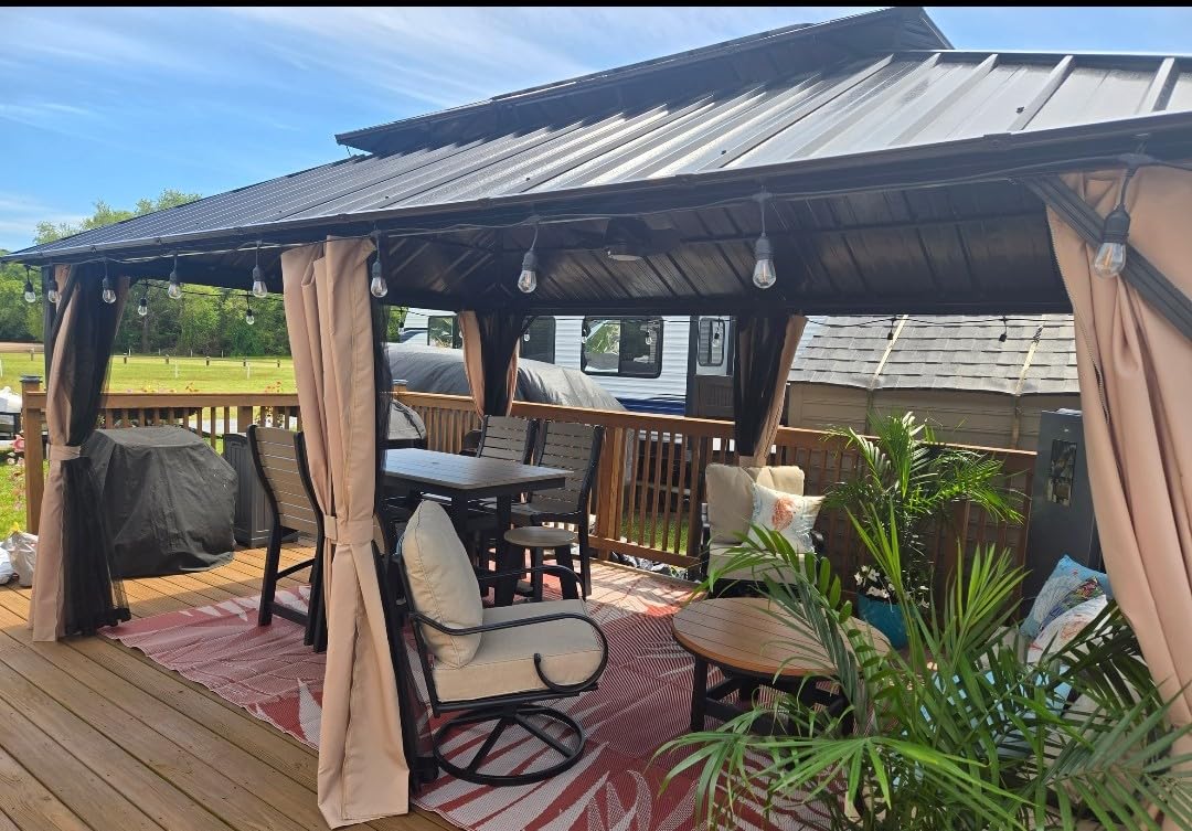 YITAHOME 10x10ft Hardtop Gazebo with Nettings and Curtains, Aluminum Frame Heavy Duty Double Roof Galvanized Steel Outdoor for Patio, Backyard, Deck (Bronze) customer photo 1