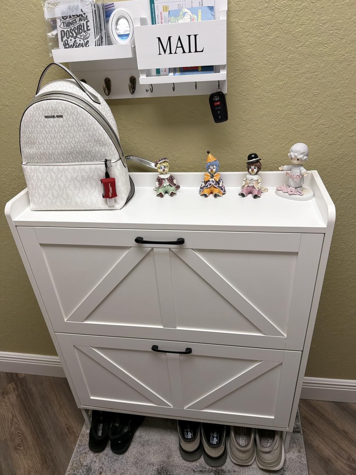 GRUSIGN Shoe Cabinet, Shoe Storage Cabinet with 2 Flip Drawers & Adjustable Shelf, Space-Saving Shoe Organizer - Holds 16+ Pairs, Narrow Shoe Cabinet Storage for Entryway/Hallway (White) customer photo 1