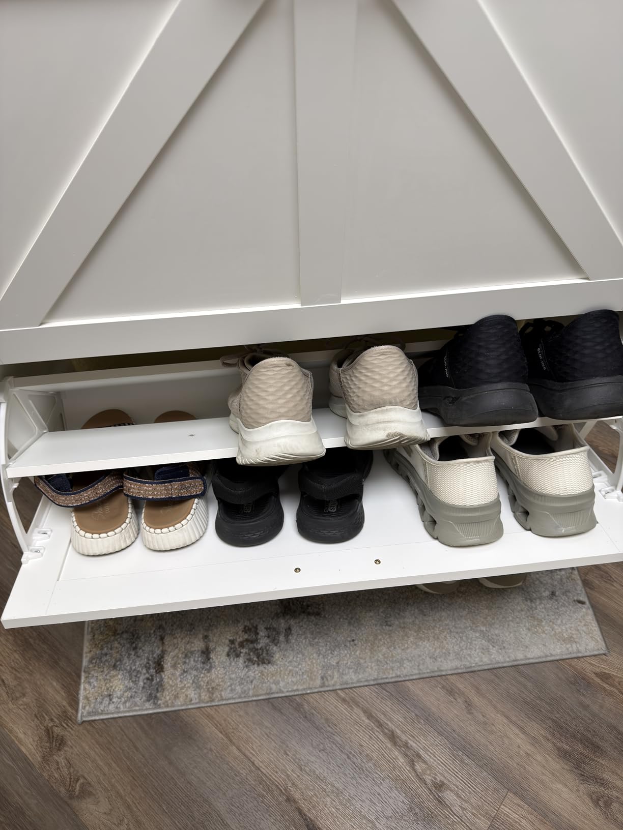 GRUSIGN Shoe Cabinet, Shoe Storage Cabinet with 2 Flip Drawers & Adjustable Shelf, Space-Saving Shoe Organizer - Holds 16+ Pairs, Narrow Shoe Cabinet Storage for Entryway/Hallway (White) customer photo 2