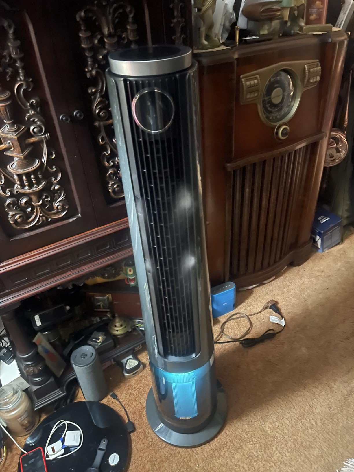 DREO TurboCool Misting Fan 765S, Tower Fans that Blow Cold Air, 10°F Cooling, 34ft/s Fast Standing Fan, 6L Tank, 20 dB Quiet DC Motor, 90° Smart Oscillating Fan with 12 Speeds, 4 Modes for Home, White customer photo 1