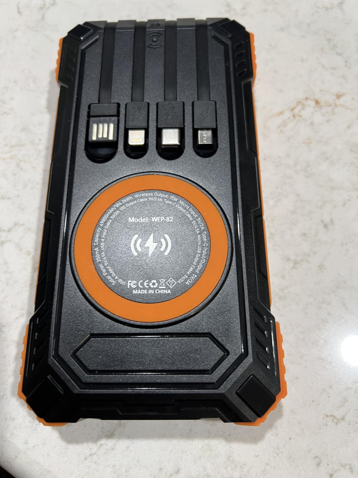 Solar Charger Power Bank 49800mAh Wireless Portable Phone Charger, 22.5W QC3.0 Fast Charging Built in 4 Cables with USB C 6 Outputs & 2 Inputs for All Cell Phone customer photo 2