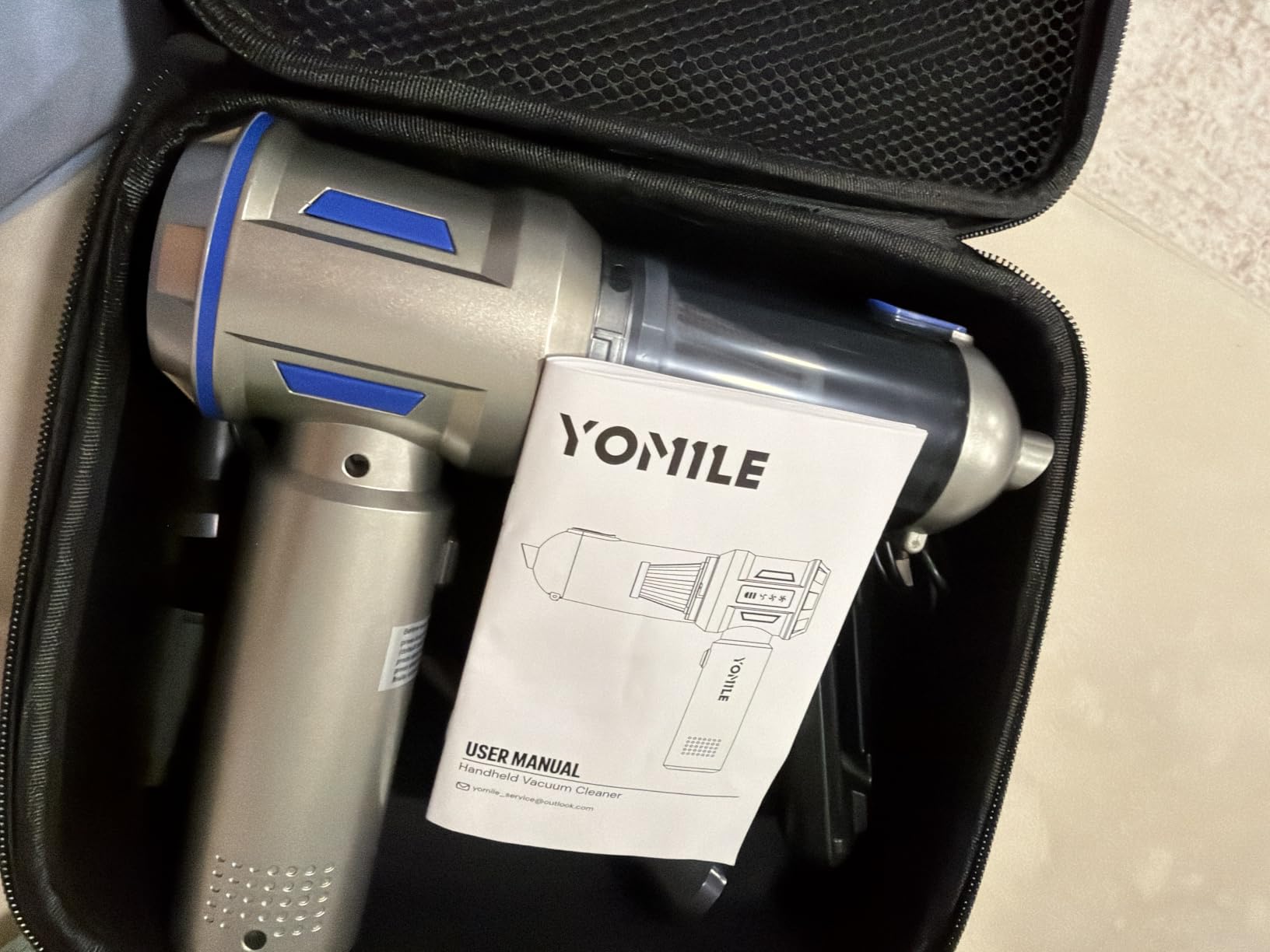 Yomile Mini Vacuum Cleaner, 2 in 1 27000PA Brushless Car Vacuum Air Duster 9000mAh Battery Air Blower Wireless Handheld Vacuum for Car,Office and Home (Blue) customer photo 1