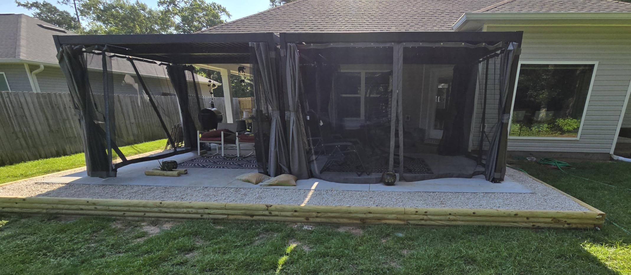 MELLCOM Louvered Pergola 10x12, Outdoor Rustproof Shelter with Adjustable Roof, Steel Aluminum Gazebo with Waterproof Curtains and Netting for Patio Deck, Dark Grey customer photo 1