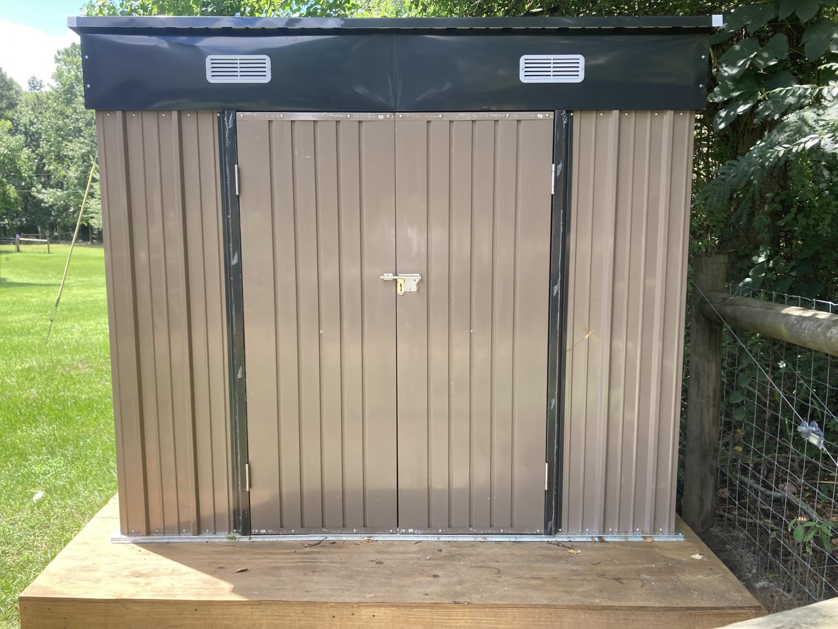 Aoxun 12 x 10FT Outdoor Storage Shed with Double Hinged Large Door Metal Sheds Outdoor Storage for Garden Utility Garden Shed with Lockable Door & Sloped Roof, Backyard, Patio and Backyard, Brown customer photo 1