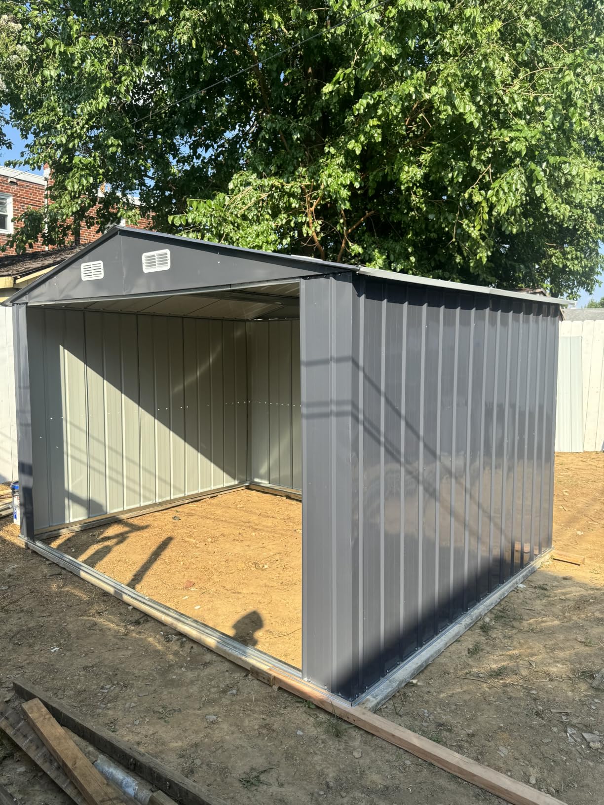 DAUSOLA 8.2x12 FT Outdoor Storage Shed, Metal Garden Tool Shed with Updated Frame Structure and Lockable Doors, Ideal for Backyard Garden Patio Lawn, Grey customer photo 1