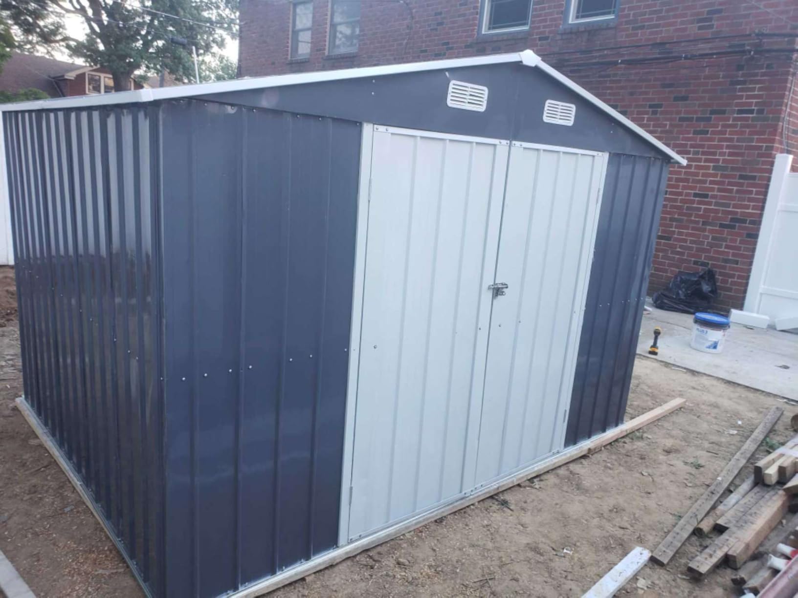 DAUSOLA 8.2x12 FT Outdoor Storage Shed, Metal Garden Tool Shed with Updated Frame Structure and Lockable Doors, Ideal for Backyard Garden Patio Lawn, Grey customer photo 2